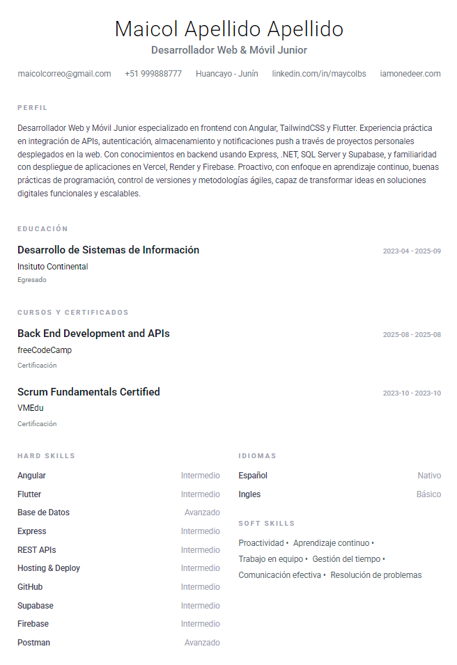 Ejemplo de CV Minimalista
